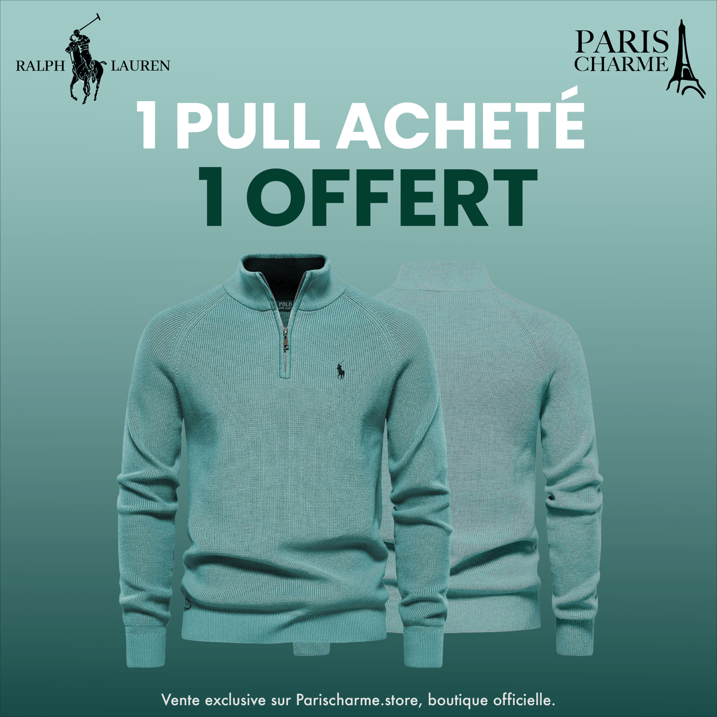 Pull Col Zippé  R&L 1+1 (DÉSTOCKAGE)